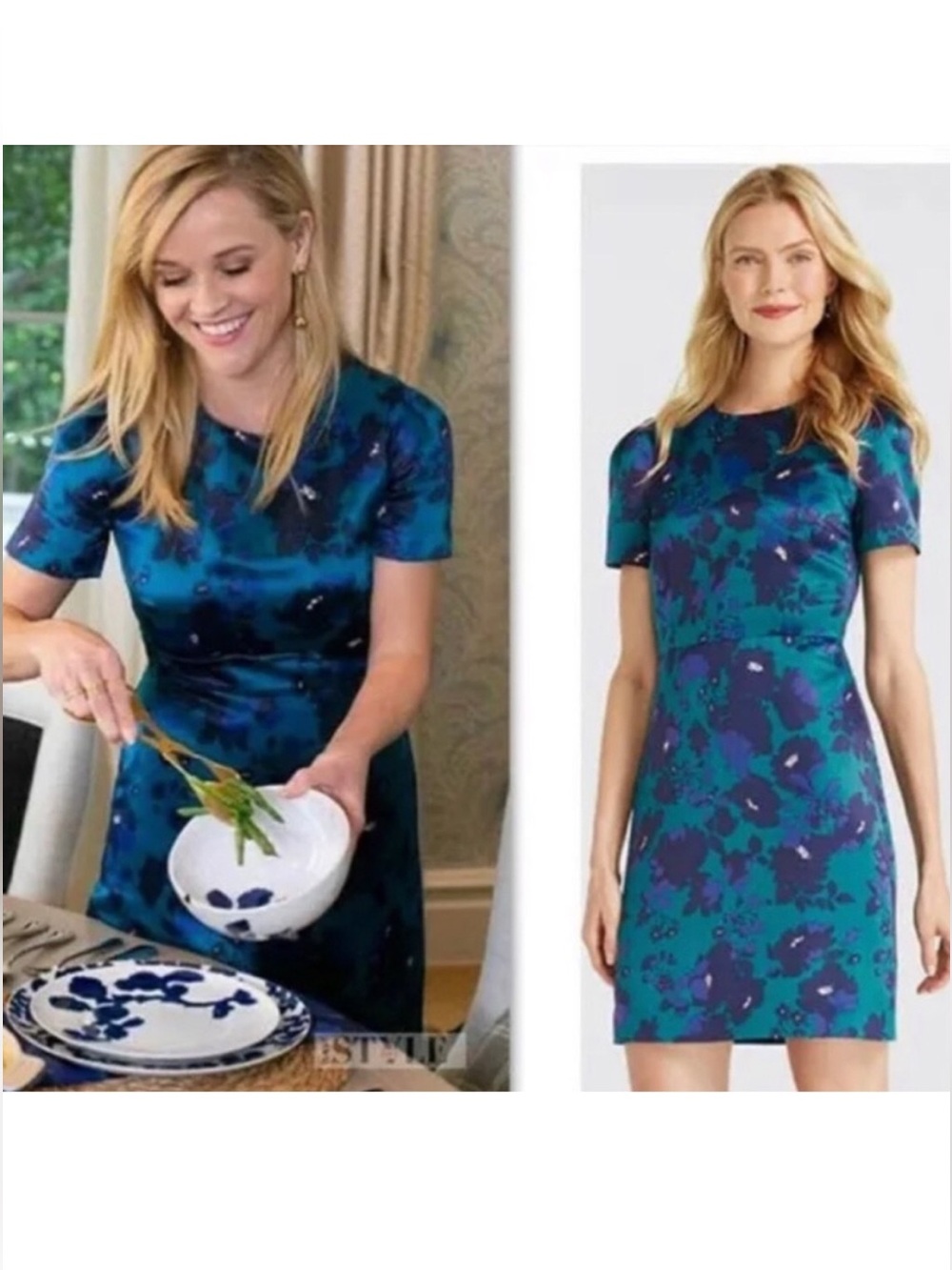 Draper James Structured Teal and Navy Floral Mini Dress NWT